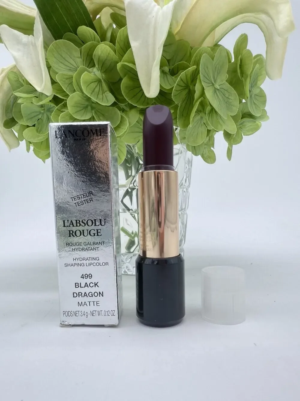 Lancome L'ansolu Rouge Matte 499 Black Dragon 3.4g / .12oz Clear Cap